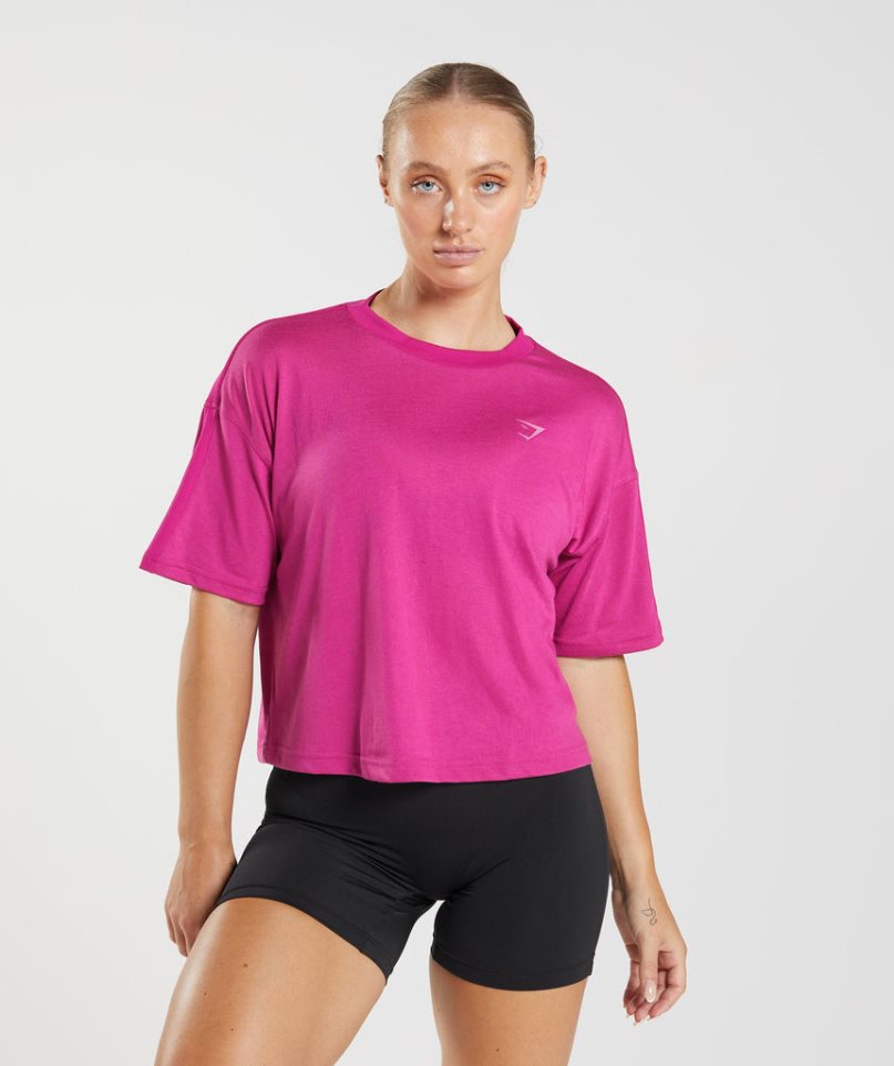 Przycięte Topy Gymshark GS Power Midi Damskie Fuksja | PL 985FSV